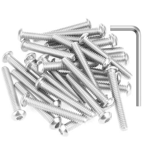 Image of 30 Pieces 1 /4-20 x 1-3 /4 inch Button Head Socket Cap Screws Bolts, HELIFOUNER 304 Stainless Steel (18-8) Screws, Bright Finish, Fully Threaded