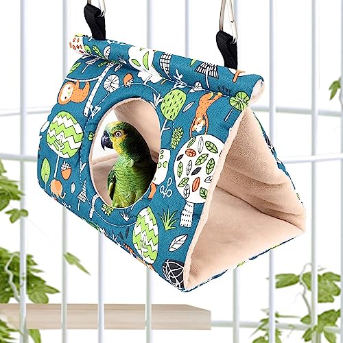 Image of Bird Nest Winter Warm House Hanging Hammock Velvet Shed Hut Cage Bird Plush Fluffy Hideaway Sleeping Bed Fuzzy for African Grey Cockatoo Parrot Parakeet Cockatiels Budgies Parakeets (Small, Blue)