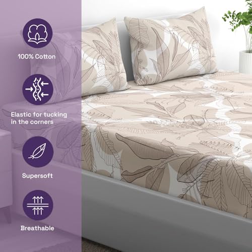 Image of Wakefit Cotton Fitted Bedsheet | 200 TC Elastic Fitted Sheet, King Bed Bedsheet with 2 Pillow Covers | Mekko - 72x72 inches