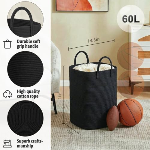 Image of Artfeel Laundry Basket,Woven Cotton Rope Laundry Hamper,60L Versatile Storage for Dirty Clothes,Baby Toys,and Blankets in Bathroom, Nursery,and Living Room