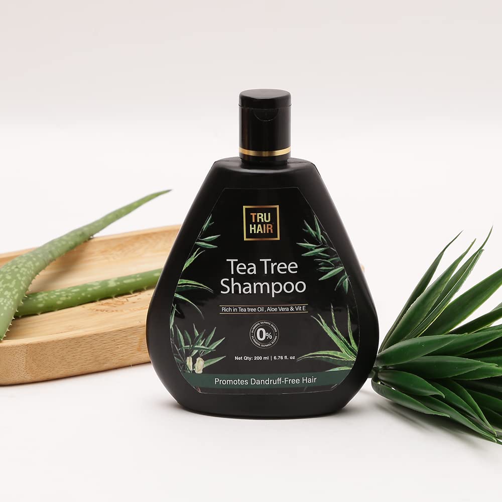 TRU HAIRTea Tree Shampoo with Tea Tree Oil & Aloevera Gel for Dandruff Free Scalp & Healthy hair | Contains 0% Parabens, Silicones & LLPs - 200 ML