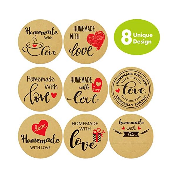 500 Pegatinas de papel kraft natural, “hechas en casa con amor” en un rollo con línea de perforación para uso personal y… - Imagen 3