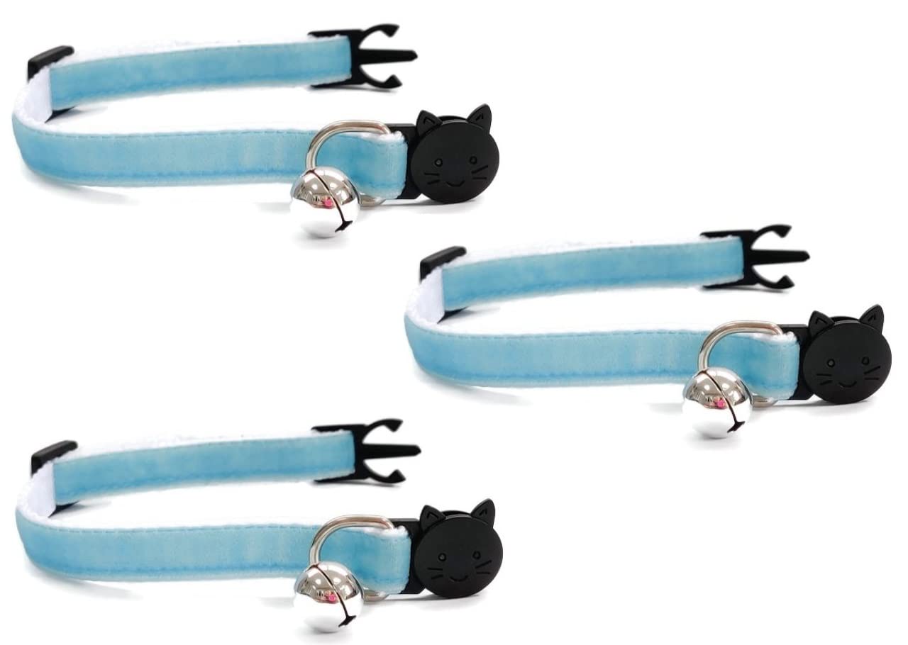 Velvet Cat Collars with Bell. Safe Breakaway Quick Release Buckle. Available in Cat & Kitten Size (Pack of 3) (Kitten Collar (15cm - Image 2
