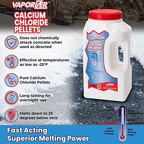 Vaporizer 90% Pure Calcium Chloride Snow & Ice Melt Pellets | Effective At -25° | 9 Lb Jug | Concrete Safe Ice Melt | Easy Spreader #TOP1