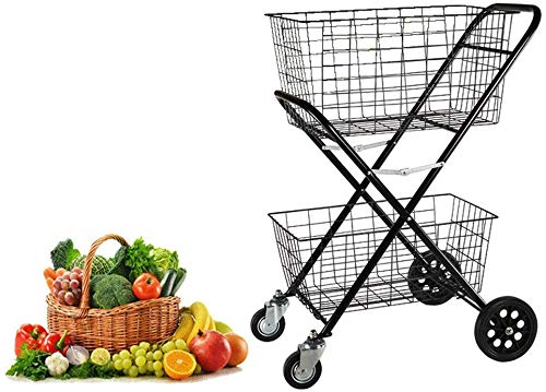 ZGYQGOO Double Layer Shopping Cart Child Environmental Protection Antirust Wear-Resistant Rubber Wheel Trolley