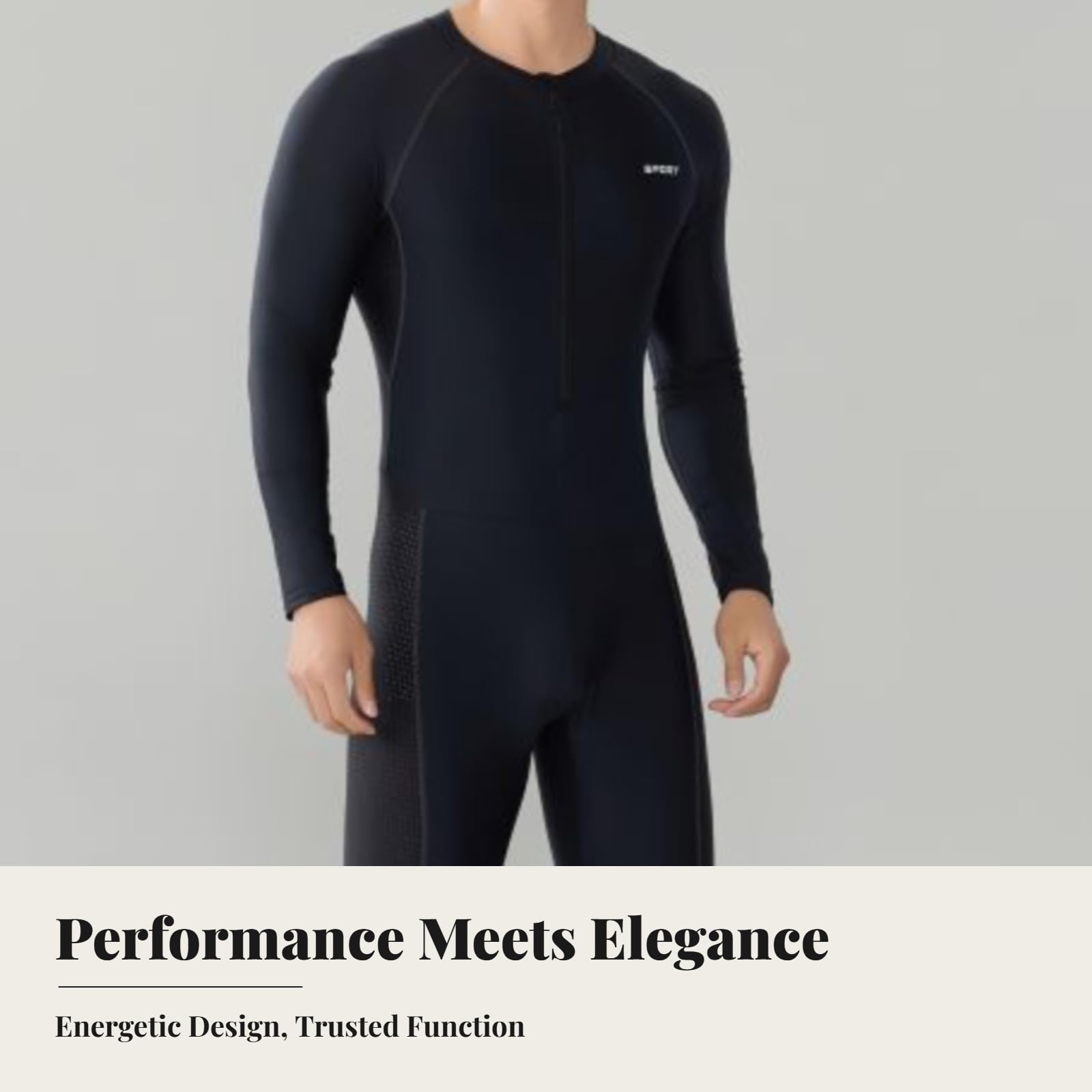 Tuta Intera Uomo Manica Lunga Asciugatura Rapida Nuoto - Poliestere Sportivo per Fitness Palestra e Sport- N5 Nero Grigio L