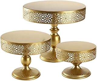 Peohud 3 Pack Metal Cake Stand, 20/25/30cm Round Dessert Holder, Cupcake Pastry Candy Display for Wedding, Anniversary, Birthday Party, Gold