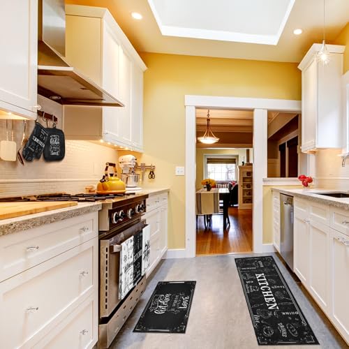 image for Fourluoo 10 Pcs Farmhouse Kitchen Decor Sets 4 Black and White Kitchen