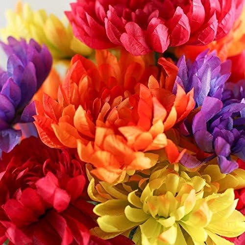 Factory Direct Craft Bright Mixed Spring and Summer Artificial Mum Floral Bush - Poly Silk Mum Flowers for Floral Arrangements and Home Decor