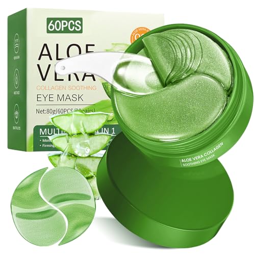 60 Pièces Patchs Yeux à l’Aloe Vera et Collagène, Masque Hydratant pour le Contour des Yeux, Réduit L’apparence des Cernes et Poches, Soin Lissant et Rafraîchissant