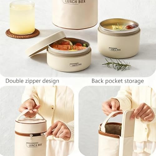 Miniatura 3 de Juego de contenedores de almuerzo aislados portátiles, caja Bento apilable de acero inoxidable con bolsa de almuerzo aislada, contenedores de