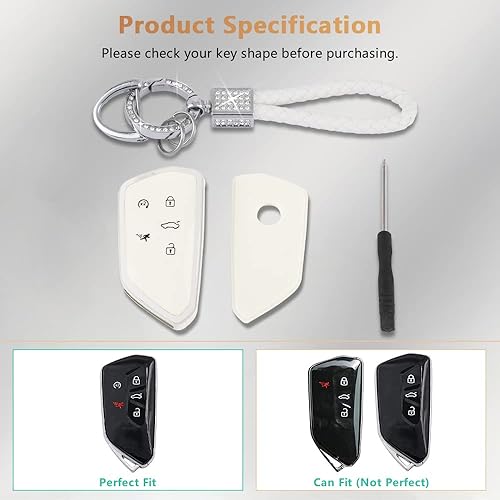 Miniatura 6 de PIFOOG Funda para llavero de TPU con llavero brillante, llaves de entrada sin llave, fundas de protección de botón, color blanco y plateado, Blanco