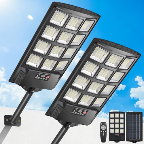 PEAKRO Farolas Solares Exterior, 400W 6500K Potente Foco LED Solar con Control Remoto, IP67 Impermeable Luz Solar Exterior Jardín Sensor de Movimiento, Luz de Seguridad Lámpara Solare 2 Pack