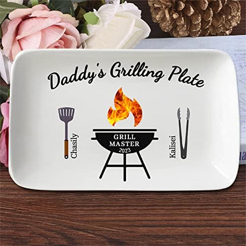 Smallduuck Personalized Daddy's Grilling Platter Personalized Fathers Day Plate with 1-9 Name Family BBQ Grilling Plate Fathers Day Birthday Gifts for Dad from Kids,Style 3-01