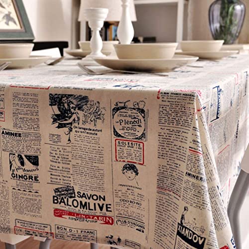 ZYBW Retro linen tablecloth,kitchen dining table decoration tablecloth,picnic camping tablecloth (rectangle/oblong 40 x 55 inch,blue newspaper)