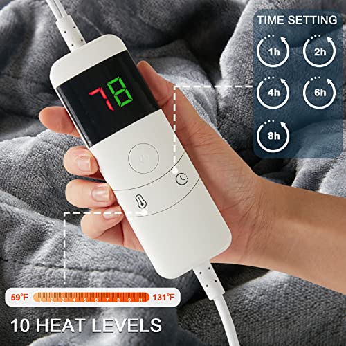 Greenoak Heated Electric Throw Blanket, 50“ X 62” Heating Blanket, Thick Soft Warming Plush Electric Lap Blanket Sherpa For Adults With 5-Position Timer &10 Heating Levels (Grey) #TOP4