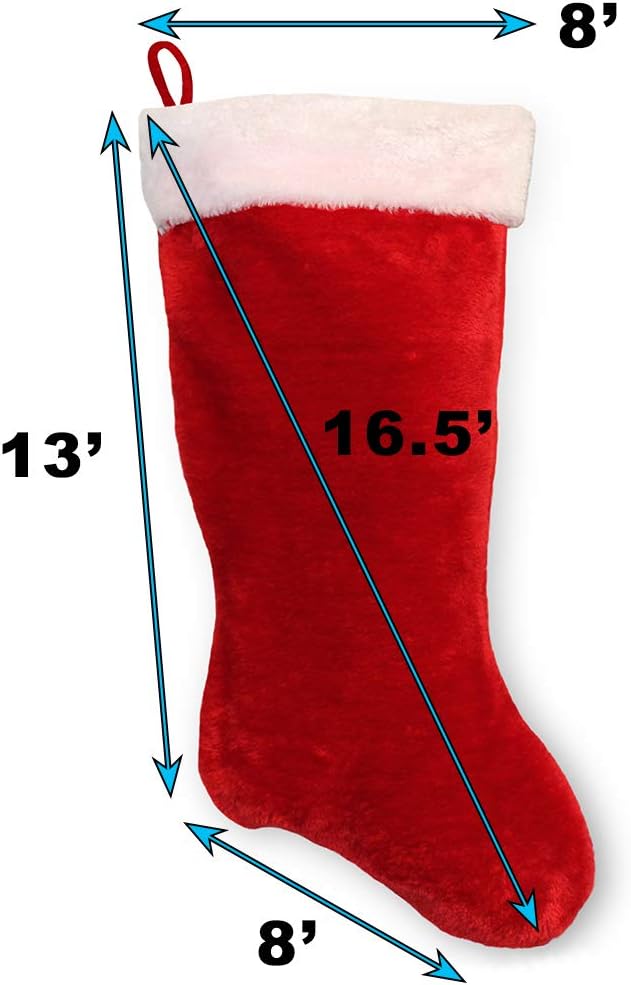 Fastasticdeals Custom Personalized Embroidery 16.5"x8" Red Plush Christmas Stocking Xmas Stocking White Cuff - Set of 2