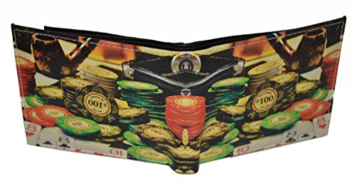 Mens Bifold Exotic Wallet Picture Casino Poker Chips with printed gift box.2