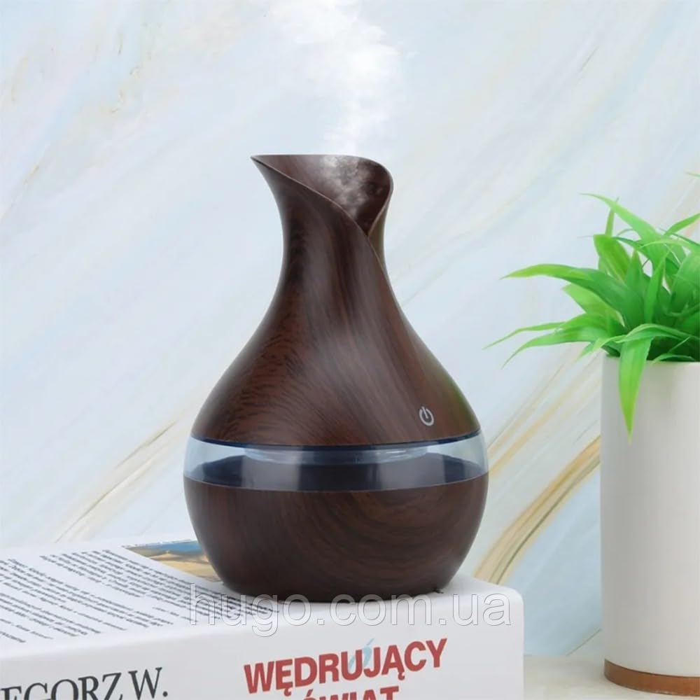 mobigon Wood Cool Mist Ultrasonic Humidifier for Room Moisture, Aroma Diffuser for Home, 300ml Essential Oil Diffuser with 7 Colorful Night Light, Auto Shut-Off, Dark Brown