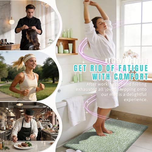 Yimobra Anti-Fatigue Long Bathroom Runner Rug Non Slip – Microfiber Cushioned Bath Mat Absorbent Machine Washable for Pressure Relief, Green and White, 56" x 24" (4.7' × 2.0') by Yimobra - Image 3