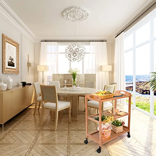 Myoyay 3-Tier Bamboo Storage Cart Rolling Utility Kitchen Serving Cart With Wheel Trolley For Home Bar Living Room Dining Room (23"X13"X28") #TOP6