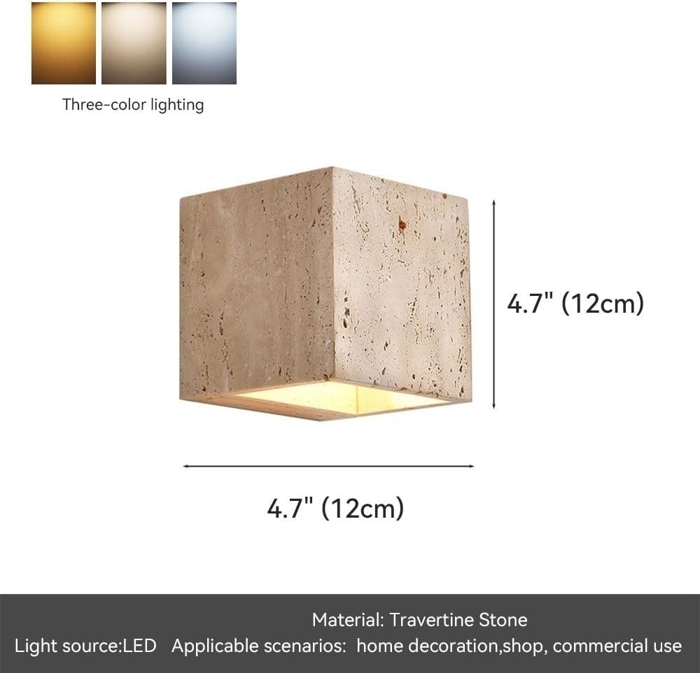 Yellow Travertine Cube Wall Sconce, Beige Stone Up Down Wall Light, Minimalist Indoor Wall Lamp for Hallway, Balcony, Living Room, Corridor, Entryway, Apartment, Hotel, Loft Parlor(Small)