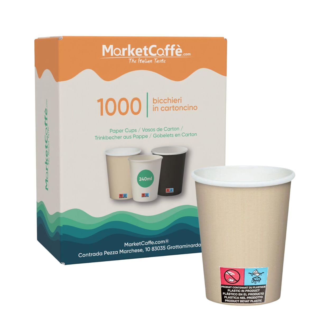 1000 Bicchierini da Caffè in Cartoncino 240ml [Avana] - Ideali per Caffè Espresso e Bevande Calde, Perfetti per Uso Domestico e Ufficio - Design Elegante e Resistente, Eco-Friendly e Riciclabili