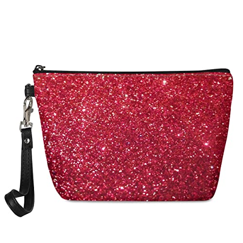 Jeiento Red Bling Travel Makeup Bag Cosmetic Bags Large Make up Organizer Portable Toiletry Bags Cases for Women and Girls for Cosmetics