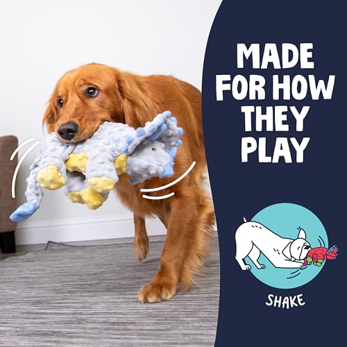 goDog Dinos Frills Squeaky Plush Dog Toy, Chew Guard Technology - Gray, Large