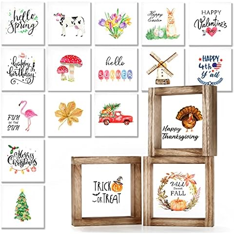 Farmhouse Home Decor Signs, 18 interchangeable sayings and 3 wooden frames, Tiered Tray Decor, Wall Decor, Valentine's Decor, Spring Decorations, Freestanding and Hangable Cover