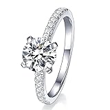 Anillo de compromiso redondo de plata de ley de 0,9 quilates con moissanita para mujer, anillo solitario pavé de 6 mm, anillo de novia brillante, regalo de propuesta de aniversario, 9, Piedra preciosa