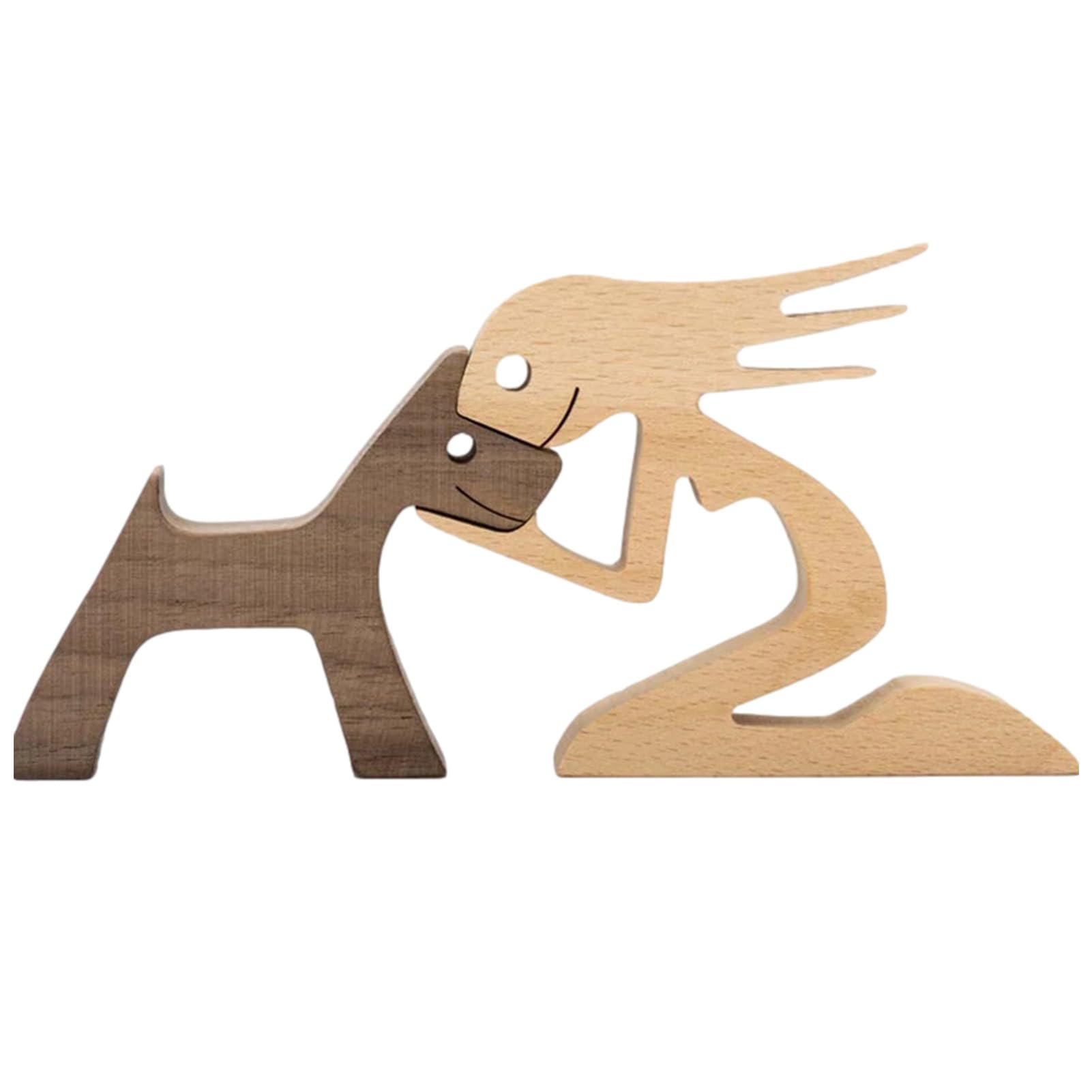 Últimas figuras de madera escultura ornamentos conjunto, estilo abstracto personas con estatua de perro, amistad entre perros y personas monumentos estatua para hombres mujeres niños niñas ancianos