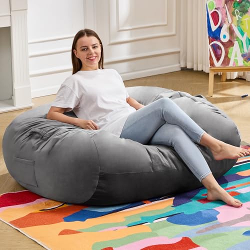 Image of Hobestluk 3FT Bean Bag Chair Large Beanbag with Removable Cover Adult Bean Bag Chair with Portable Handle Desgin for Living Room Bedroom (Grey, 3FT)