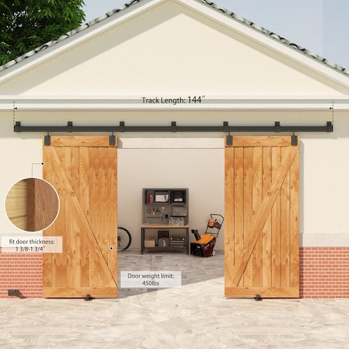  12FT Black Box Rail Exterior Barn Door Hardware Kit for Sliding Heavy Duty Barn Doors
| Wall Mount Barn Door Hardware w