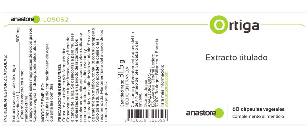 RADICE DI ORTICA (Urtica dioica) * Estratto titolato allo 0.8% in steroli vegetali * 250 mg / 60 capsule * Per problemi urinari e della prostata *