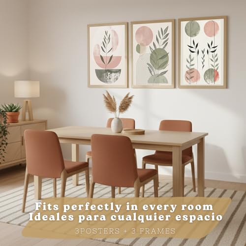 Nacnic Lot De 3 Affiches Décoratives Zestaw, Formes Vertes Et Roses, Pour Une Décoration De Salon Moderne Art Mural, Tableaux Décoratifs Motifs Floraux, Dimensions Disponibles A4 Cadre En Bois Léger – vue 4
