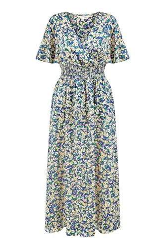 Yumi Blue Satin Ditsy Print Wrap Maxi Dress 16 Multi