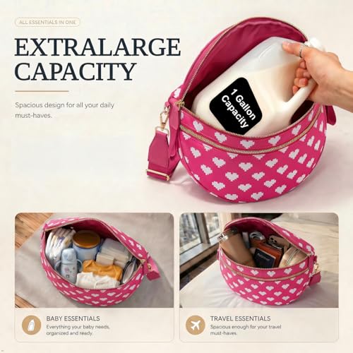Image of Womens Crossbody Bag, Spacious Nylon Bum Bag Trendy Shoulder Purse with Adjustable Strap Zipped Travel Essentials