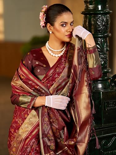 Image of SWORNOF Women's kanjivaram banarasi silk saree Zari Woven for festival Wedding silk with rich pallu Design sarees for women with Unstitched blouse piece