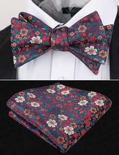 Image of Alizeal Mens 2pcs Floral Self-tied Bow Tie Pocket Square Set | Premium Classic Pocket Square Perfect for Wedding Proms Business