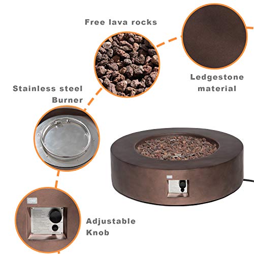 COSIEST-Outdoor-Propane-Fire-Pit-Coffee-Table-w-Dark-Bronze-405-inch-Round-Base-Patio-Heater-50000-BTU-Stainless-Steel-Burner-Free-Lava-Rocks-Waterproof-Cover
