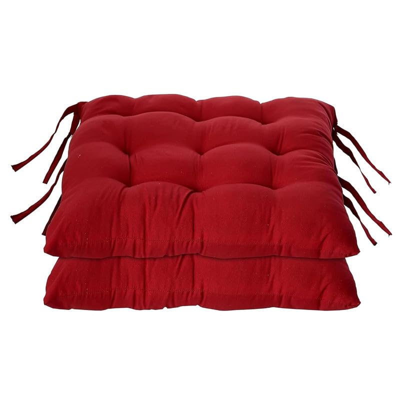 Image of Rajasthan Crafts Pack of 2 Chair Pad | Chair Cushion Pad | Microfiber Square Chair Pads with Ties | Seat Cushion for Chair Office, Sitting, Pooja, Dining & Office Tables (16x16 Inch, Maroon)
