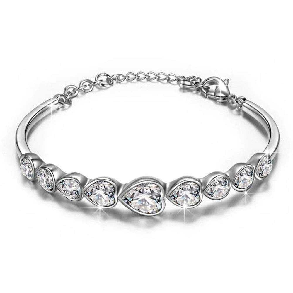 Bling Queen WomenS Silver Plated Heart Bracelet With Lobster Claw Closure, Bracelets For Women, Trendy Bracelets For Teen Girls, Cubic Zirconia Bracelets, Lobster Claw Closure Bracelet(Silver) (B0CMY1H1TB) Amazon Price History, Amazon Price Tracker