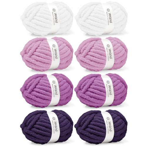 Image of Inhand Chunky Chenille Yarn for Hand Knitting, Thick Bulky Blanket Yarn for Crocheting, Soft Fluffy Yarn for Crochet Gifts & Crafts for Women /Beginners, 8 Pack (29.5 yds /8.4 oz Each), Purple-Multi