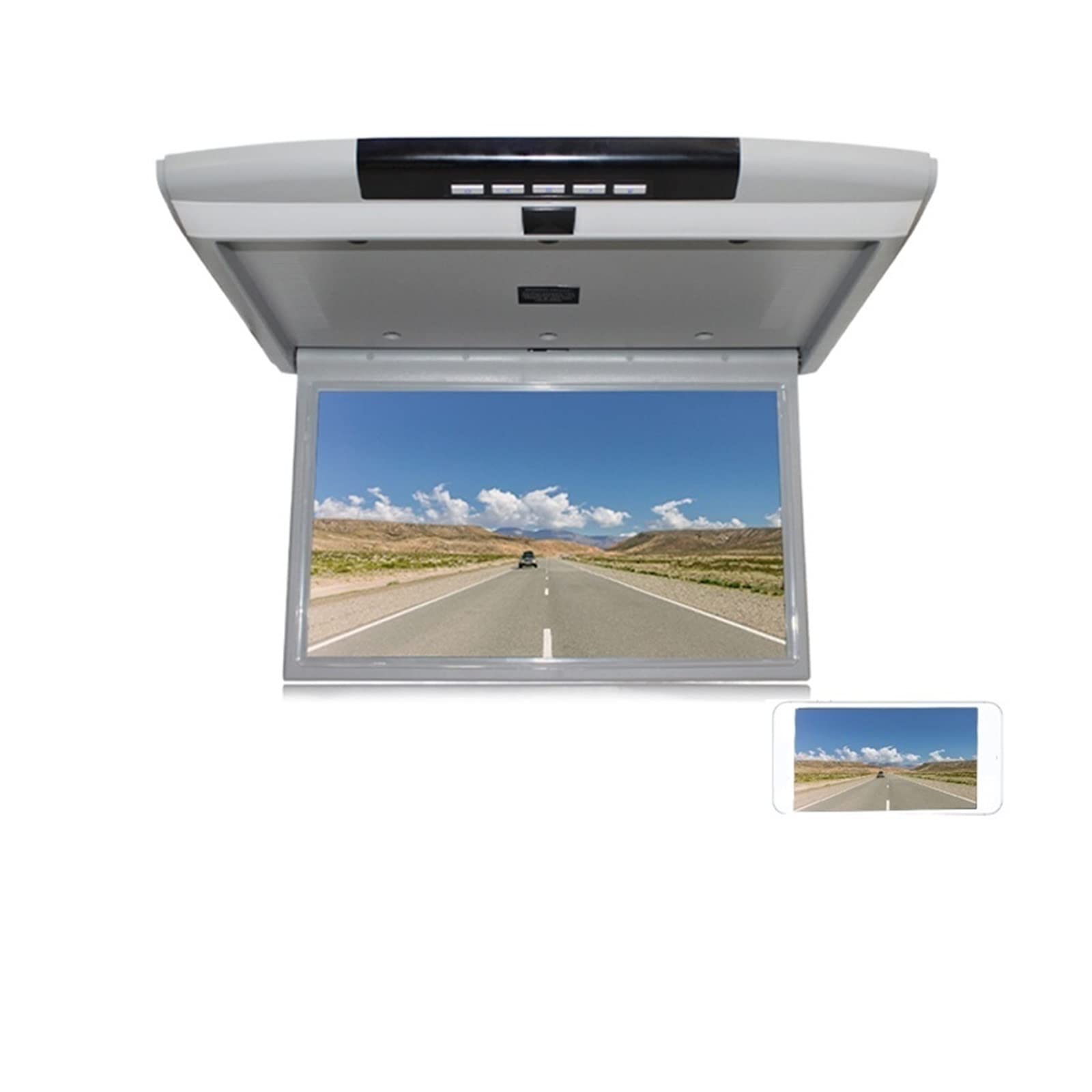Monitor samochodowy 17 Cal ekran HD LCD MP5 odtwarzacz wideo do montażu na dachu samochodu wyświetlacz multimedialny sufit TV Link FM IR głośnik Film dla dzieci(17 inch Grey)