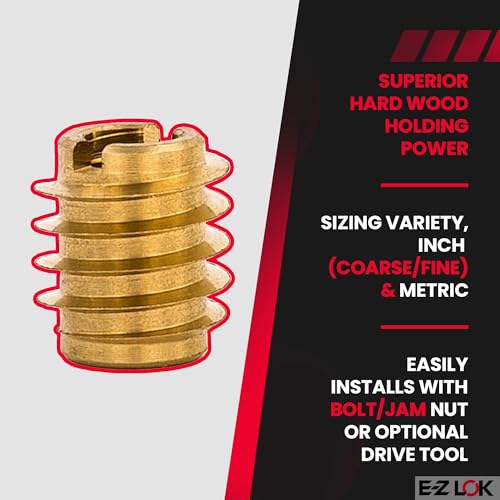 Image of E-Z LOK Knife Threaded Insert for Hard-Wood, Brass Thread Inserts 6-32 Internal Threads, 0.375 inch Length Pack of 25