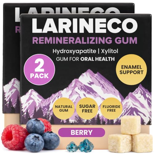 Larine Remineralizing Gum with Nano Hydroxyapatite & Xylitol Sugar-Free Xylitol Gum Plastic-Free Dye-Free Aspartame-Free Natural Base 36 Pieces (18 Count (Pack of 2) Berry)