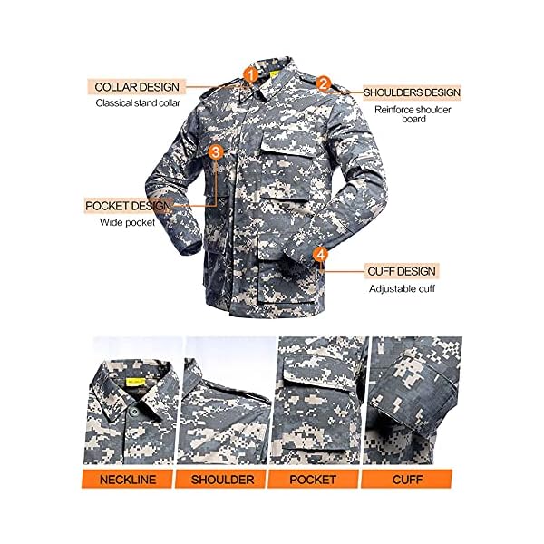 HEMEAN Unisex Tarnung Militäruniform,Taktik Kampf Hosen Jacke Bequem Anzug Im Freien Feld Geely ACU Uniform S B – Bild 3