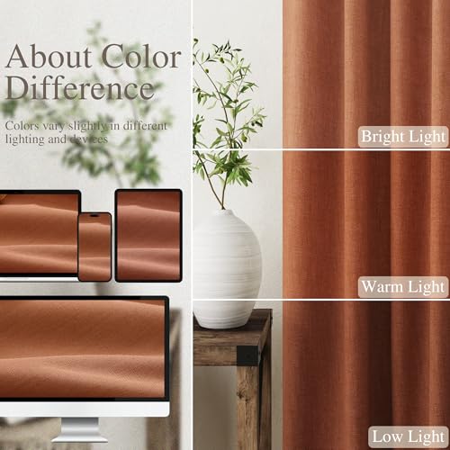 Image of Nanspring Terracotta 100% Blackout Linen Curtains 84 Inch Length 2 Panels Set for Bedroom Back Tab Boho Farmhouse Decor Black Out Curtain for Living Room Office Thermal Insulated Drapes 52x84