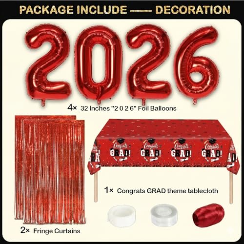 Image of Black and Red Graduation Decorations Class of 2026 - Graduation Balloon Boxes, Balloon Arch Garland Kit, Fringe Curtains, Party Decorations 2026 for Any Grades